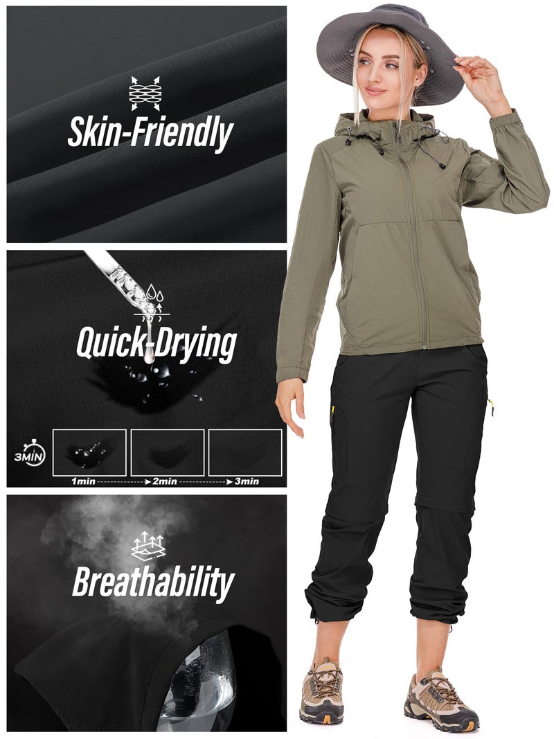 Toomett Women's Hiking Pants Quick Dry Convertible Stretch Lightweight Outdoor UPF 40 Fishing Safari Travel Pants 4409 Black,10 - Image 3